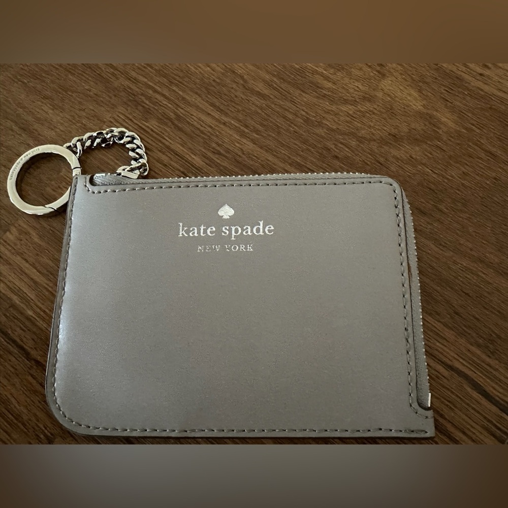 Kate Spade Gray Leather Pouch /Cardholder with Key Chain - New!!